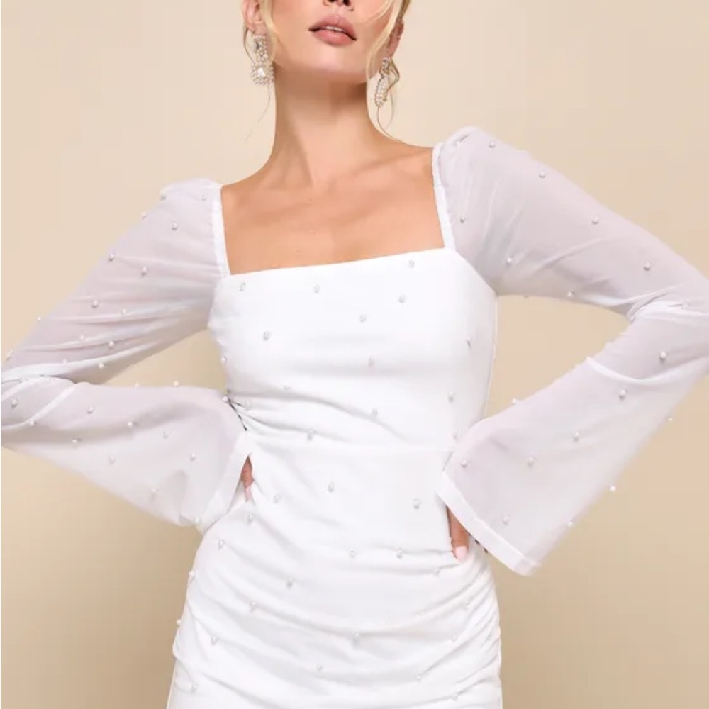 Lulu's Elegant White Long Sleeve Dress